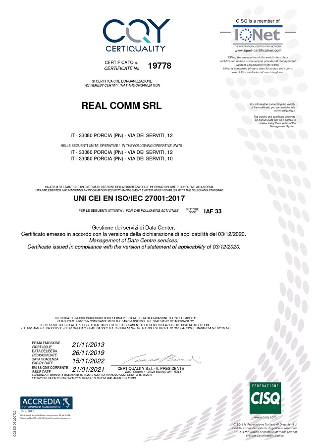 certificato ISO 27001:2017
